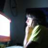 sarah computering, flipping me off